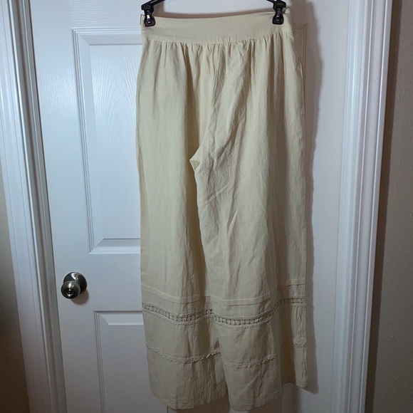 Faeriesty Linen Blend Wide Leg Pants  crochet Detail Size Medium Side Zip pocket - Picture 5 of 14